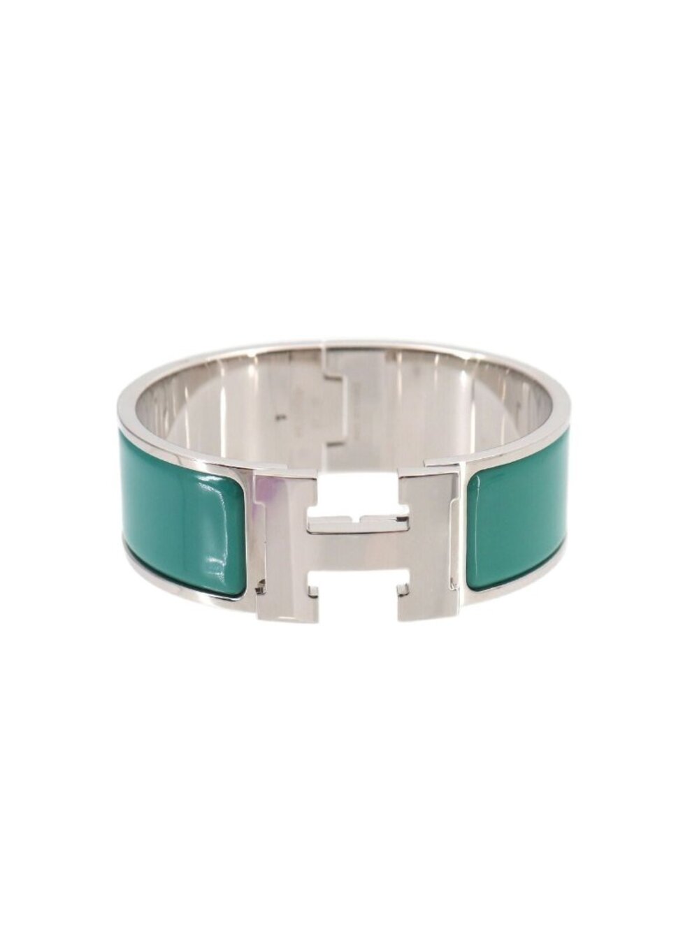 Hermes Clic Clac PM Bangle White Jaune Citron Silver Bracelet